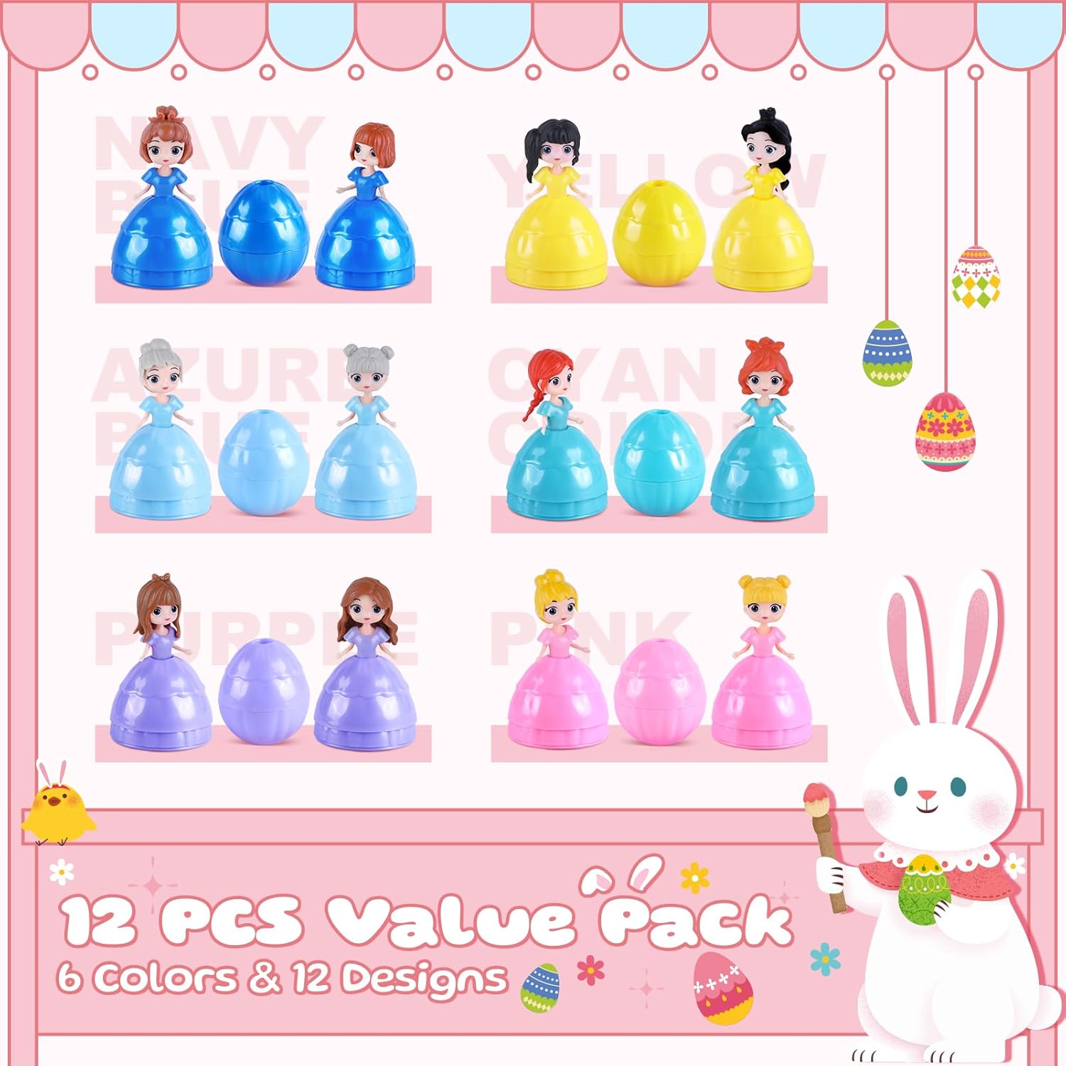 Easter Gifts for Kids – 12PCS Prefilled Easter Eggs with Toys, Easter Basket Stuffers for Toddlers, Easter Party Favors for Boys & Girls Age 3 4 5 6 7 8