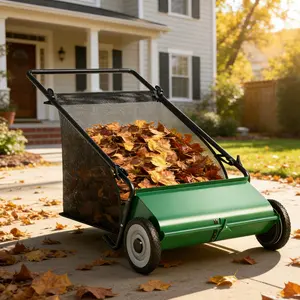 Garvee 21-Inch Wide Lawn Sweeper with Enhanced 4 Large Brush System and 3.5 Cubic Feet Hopper Bag, Perfect for Efficient Yard and Garden Cleaning, Green Color