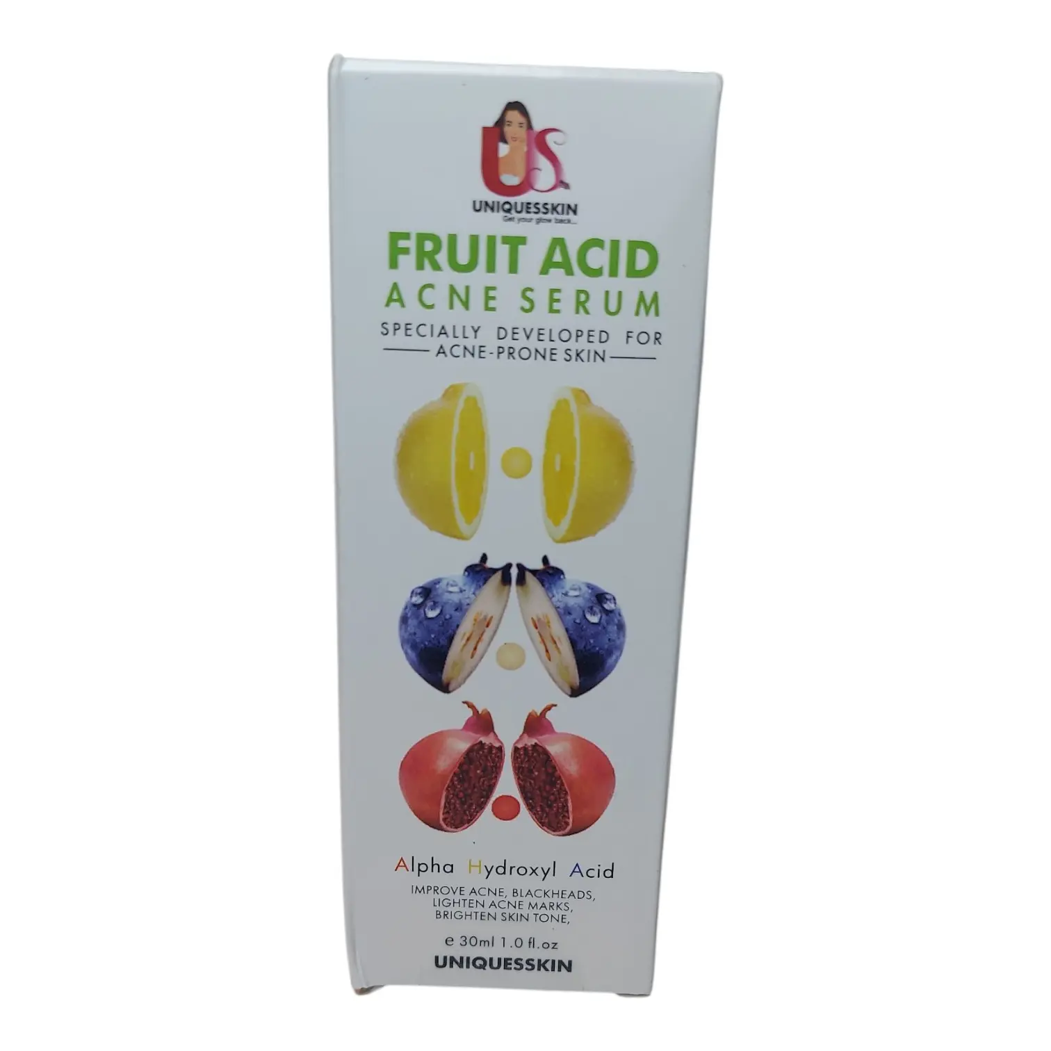Uniquesskin Fruit Acid Serum 40g - Alpha Hydroxyl Acid for Acne-Prone Skin, Improves Acne, Blackheads, and Skin Tone