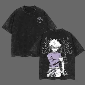 Zoldyck Killua - Hunter x Hunter Anime Double Printed Vintage Washed Tee Unisex Oversize Heavyweight Cotton T-shirt for Anime Fans