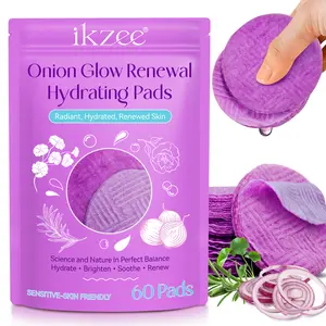 Ikzee Onion Glow RenewalHydrating Pads 60p, Gentle Cleansing & Exfoliating, Ideal for Daily Skincare Routine, Soft & Hygienic, Makeup Remover