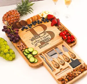 Personalized Charcuterie Board Gifts Set Custom Large Cheese Board with Monogram for Wedding Anniversary Birthday Housewarming Engagement Party New Home Gift Couple Fathers Day Christmas Kitchen Chopping