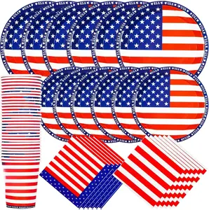 150Pcs American Independence Day Party Supplies, Disposable Napkins Paper Plates and Paper Cups, Day 4th of July Independence Day Decorations, Serve 30