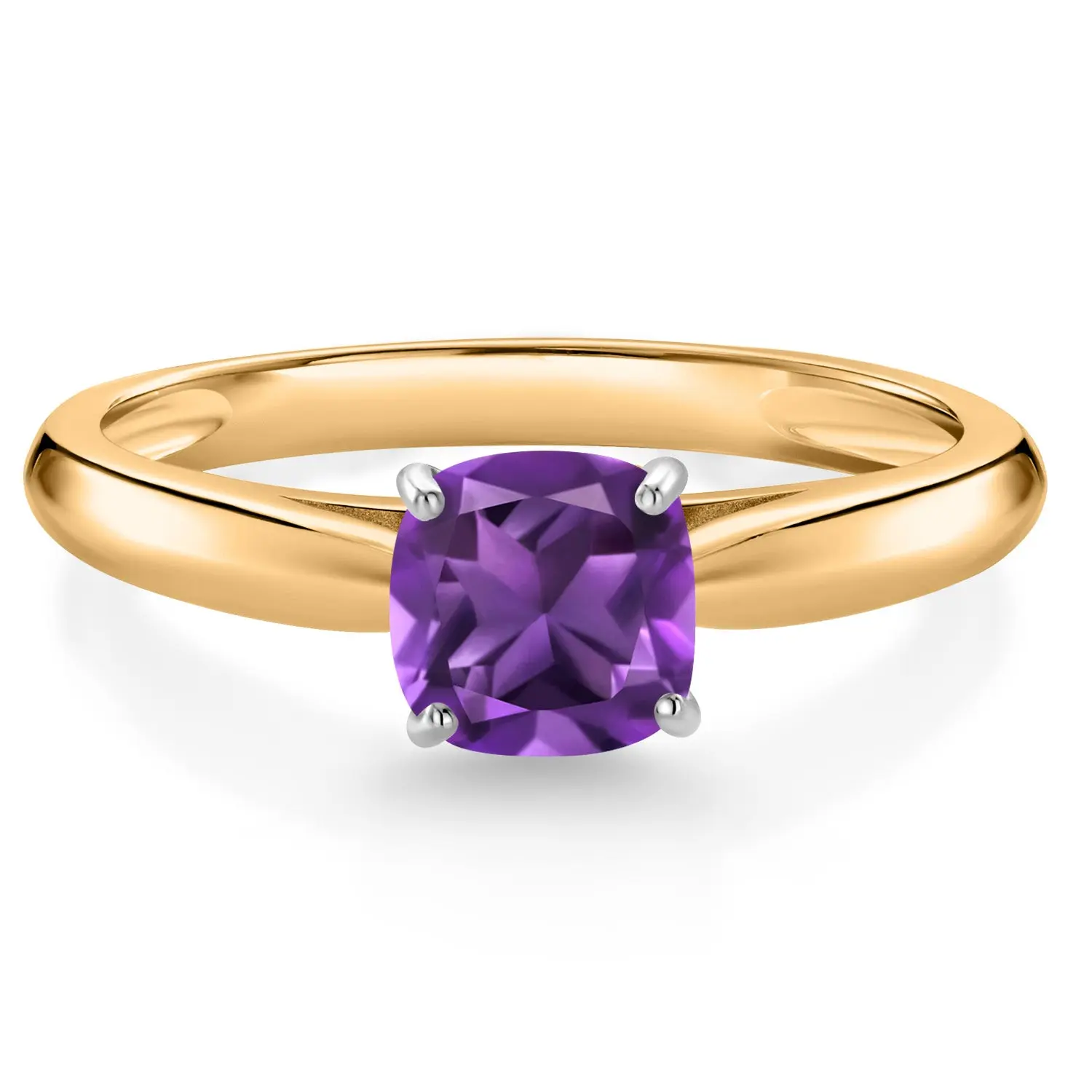 0.54 Cttw Cushion Cut 5MM Purple Amethyst Engagement Ring for Women | 10K Yellow and White Gold | Wedding Engagement Anniversary Promise Ring For Women | Size 5-9
