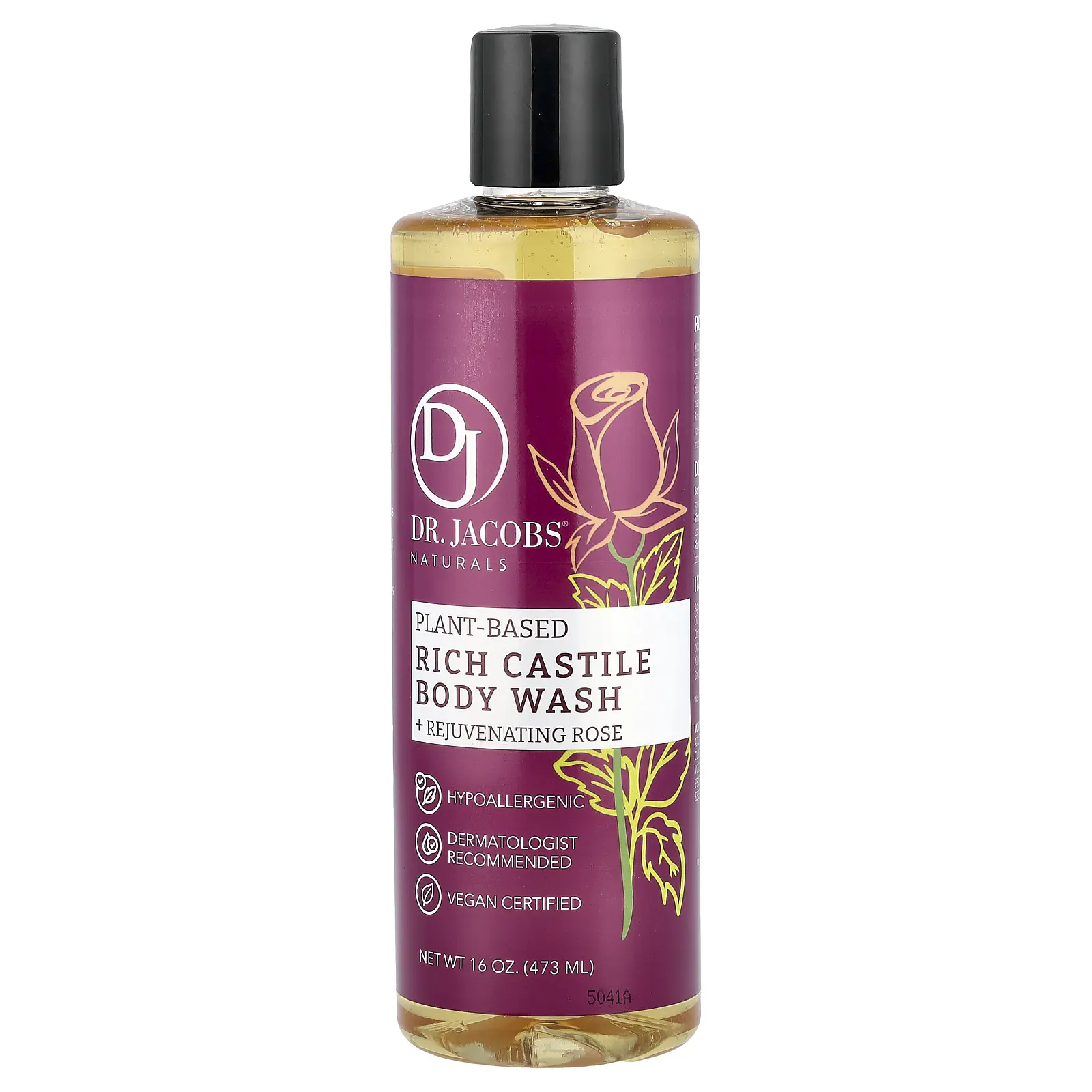 Dr. Jacobs Naturals Plant-Based Rich Castile Body Wash, Rejuvenating Rose, 16 oz (473 ml)