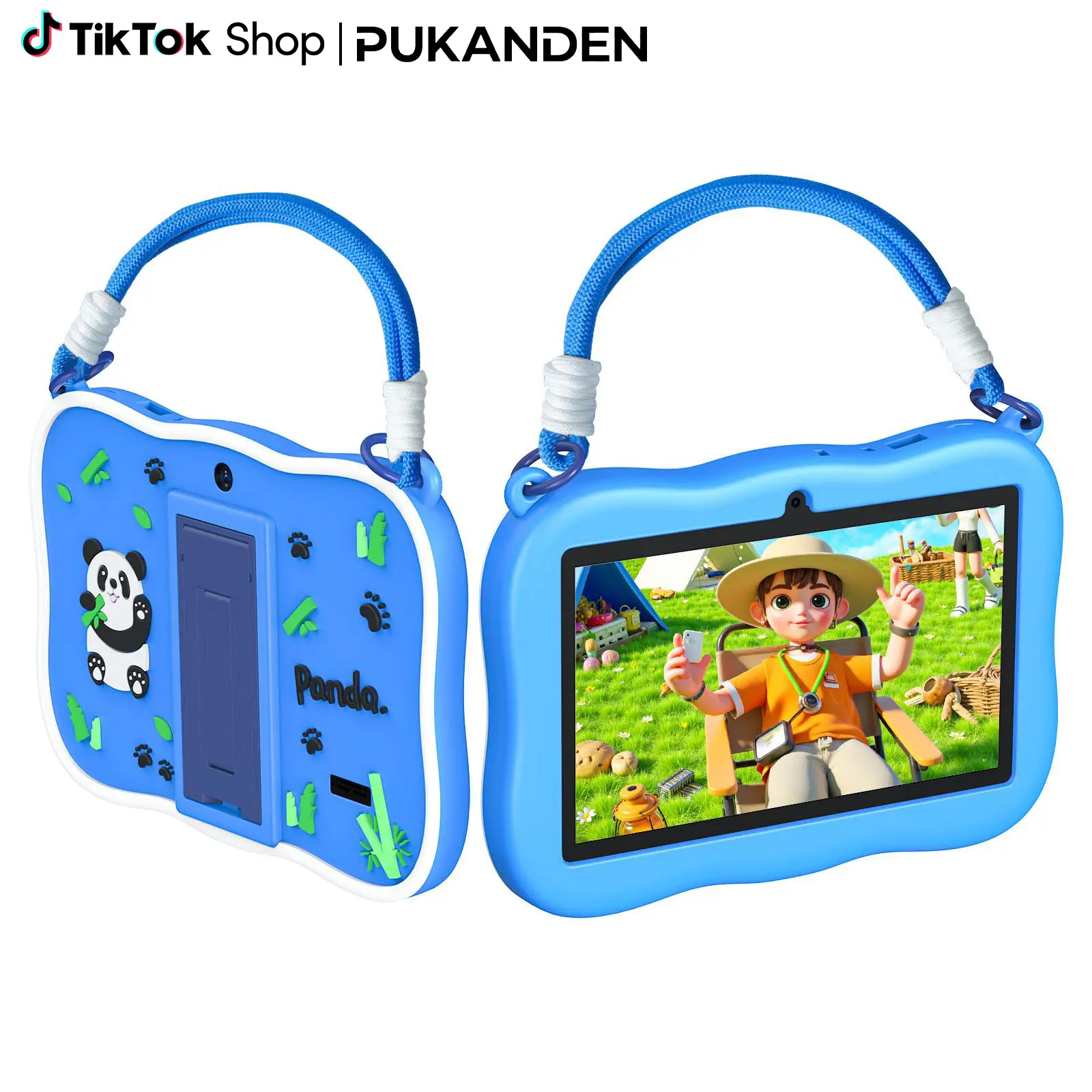 【BackToSchool】Android Kids Tablet with Parental Control - Kids Android 13 7-in Tablet PC, 2GB RAM, 32GB Storage, Dual Cameras, Wi-Fi, 3500mAh Battery, Cute Panda Silicone Case, Lanyard, Pink/Blue Educational Gift