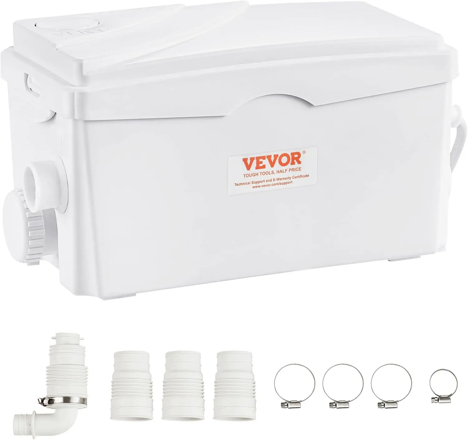 VEVOR 350W Sink Sewage Pump - 6000 L/h Flow, 23 ft/7 m Head Macerator Sump Pump with 3 Water Inlets, Check Valve, 4 Pads, Oil Injection Design, Elbow Assembly, 99% Inhibition Rate for Basement, Laundry, Shower Waste Water Disposal Upflush Machine, 350W Pu