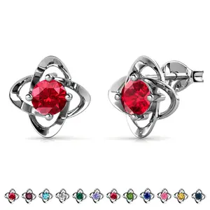 Infinity 18k White Gold Plated Birthstone Flower Earrings with Simulated Diamond Crystals