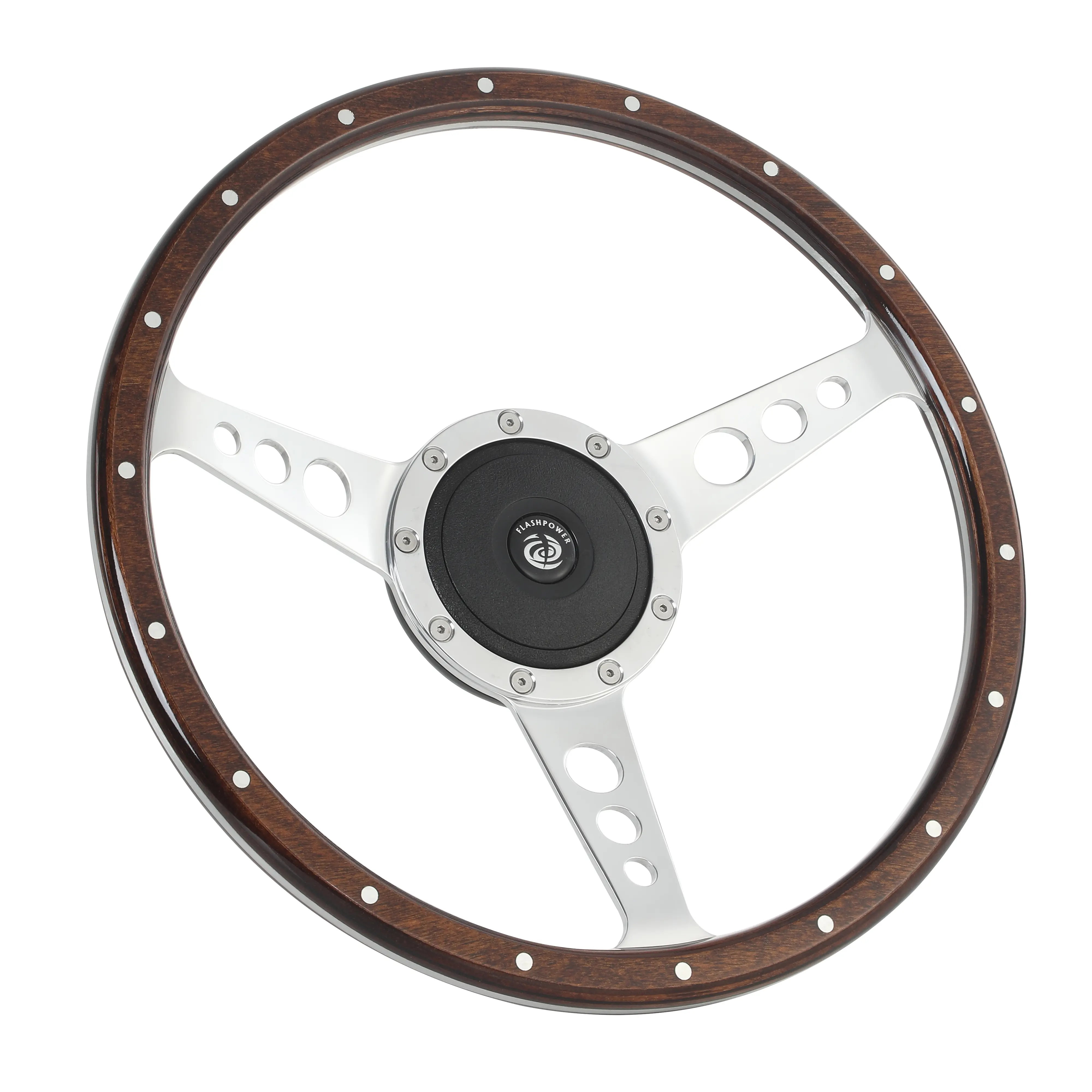 14'' Classic Riveted Wood Grain Steering Wheel for MGB Midget Derrington, Classic Cars Restoration Part with Horn Button