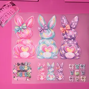 Dynamic Creations Easter Bunny Stickers Set with Colorful Bows and Heart Designs for Kids Crafts and Decor