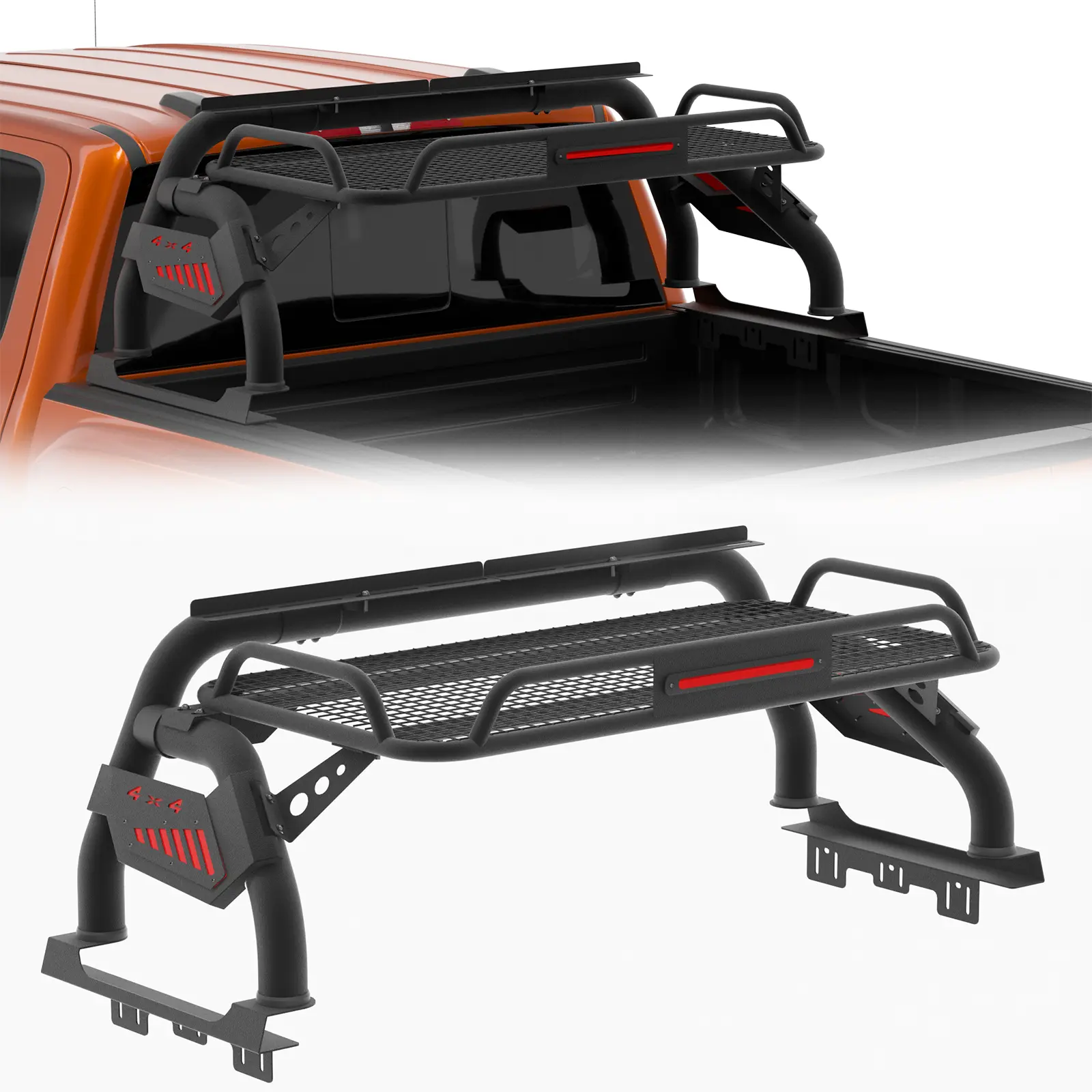Heavy-Duty Roll Bar with 350 Lbs Cargo Rack for Full-Size Pick-up Truck, Truck Bed Sport Bar Roll Cage for Ford F-150/F-250/F-350, for Chevy Silverado & GMC Serria, Ram 1500/2500/3500, Tundra, Tacoma