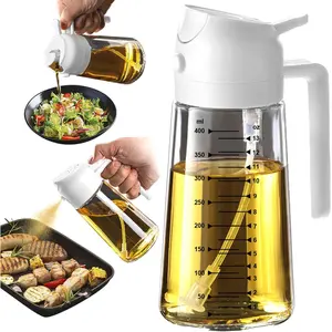 16oz/470ml Glass Olive Oil Sprayer for Cooking - 2 in 1 Olive Oil Dispenser Bottle for Kitchen Gadgets and Air Fryer Accessories, Salad, BBQ - White
