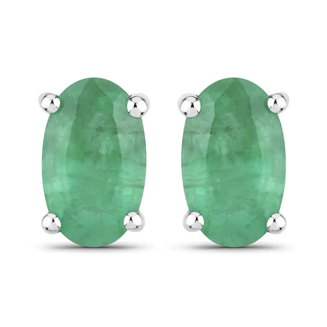 0.38 Ct Oval Green Zambian Emerald Prong 10K Gold Stud Earrings