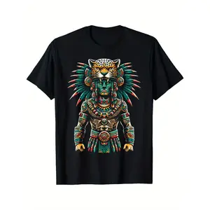 Comfortable and Breathable Outdoor Men’s Clothing Quality Materials, Aztec Jaguar Warrior Aztec Culture Mayan Indigenous T-Shirt