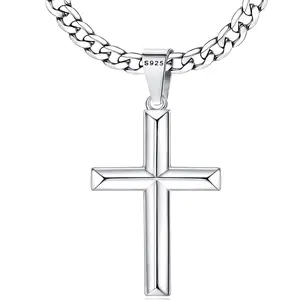 [NEW]MILACOLATO Cross Necklace for Men Women : S925 Sterling Silver Cross Pendant Beveled Edge with 5mm Stainless Steel Figaro Link Chain or Cuban Link Curb Cro