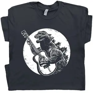 Guitar T Shirt Funny Vintage Guitar Shirt For Men Women Kids Dinosaur Playing Acoustic Guitar Cool Rock Graphic Shirt Electric Bass Player