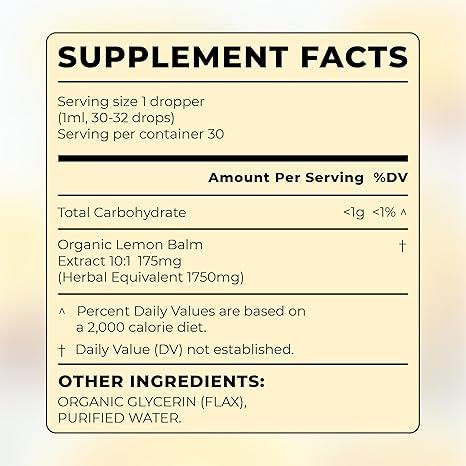 Eliré Organic Lemon Balm Extract - 30ml Alcohol-Free Vegan Non-GMO Gluten-Free Digestive Relief & Anti-Bloat Support Supplement