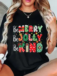 100% Cotton Be Merry Be Jolly Be Kind Merry Christmas Teacher Xmas PJs T-Shirt