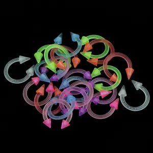 Multi-Color UV Reactive Horseshoe Piercing Set, Glow-in-the-Dark Acrylic Septum Rings with Spike Tops, 20-Pack for Festivals & Raves