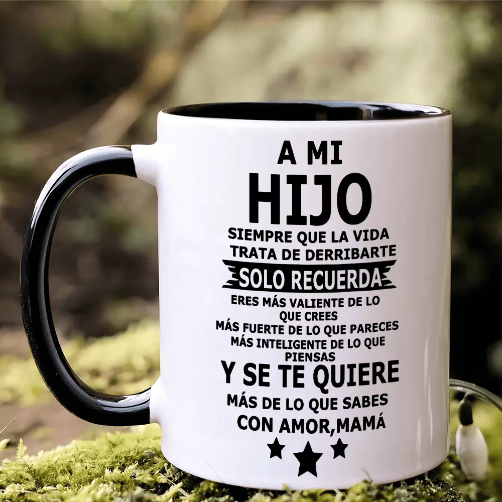 1pc 11oz "A MI HIJO" Spanish Quote Ceramic Coffee Mug - Heartfelt Mother to Son Gift with Inspirational Message, Dishwasher Safe, Perfect for Birthdays, Holidays & Home Decor, Mom Coffee Mug, Birthday Gift, Holiday Gift, Contrast Handle Design, Durable Dr