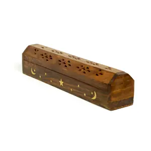 Incense Burner - Wooden Box with Storage - Moon and Star Incense Burner - Wooden Box with Storage - Moon and Star