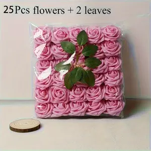 27 Man-made Roses, Including 25 Roses and 2 Leaves, Realistic Stem Fake Roses, Simulated Foam Roses, for DIY Wedding Bouquets, Bridal Gifts, Centerpieces, Party Decorations, Table Arrangements, and Valentine's Day Decorations.
