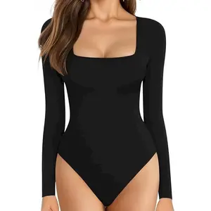 Women's Square Neck Short Sleeve Long Sleeve Bodysuit Sexy Body Suits Shirt Slim Fitted Tops,summervibes