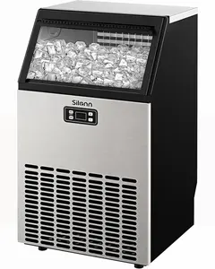 Silonn Commercial Ice Maker Machine, 100lbs Daily Output & 33lbs Storage, Compact Stainless Steel Ice Machine with Auto-Cleaning for Home Office Bar Parties