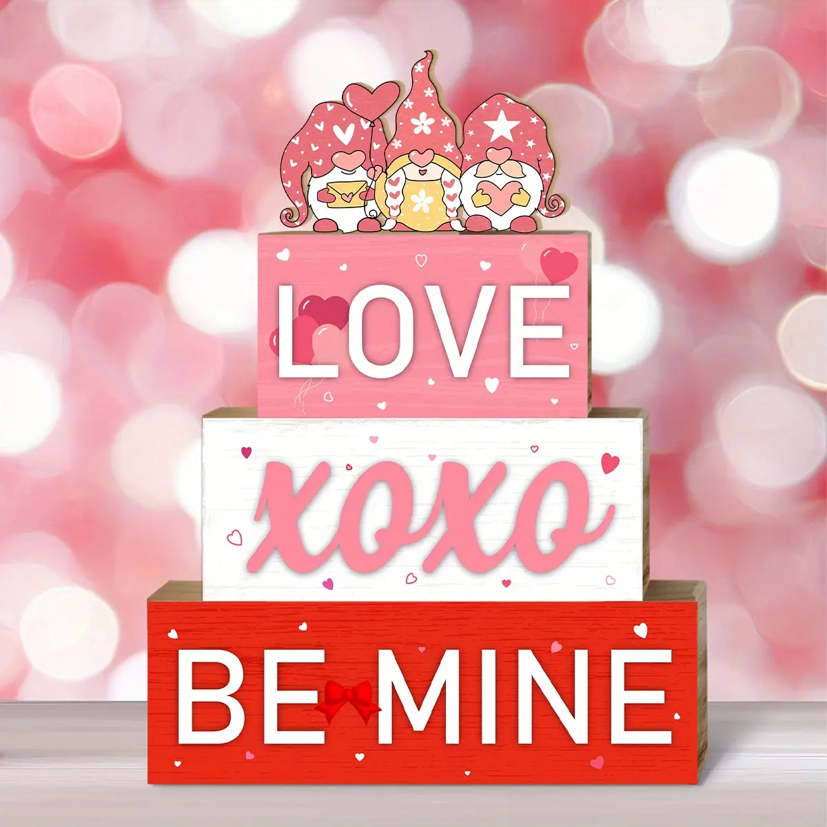4PCS Wooden Valentine's Day Table Centerpiece Decorations, "xoxo be mine" Farmhouse Tiered Tray Decor, Sweet Home Centerpiece, Valentine Table Decor Wooden Red Love Decoration, Valentine's Day Wooden Sign Table Decor