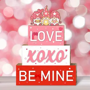 4PCS Wooden Valentine's Day Table Centerpiece Decorations, "xoxo be mine" Farmhouse Tiered Tray Decor, Sweet Home Centerpiece, Valentine Table Decor Wooden Red Love Decoration, Valentine's Day Wooden Sign Table Decor
