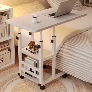 Height Adjustable Mobile Laptop Table with Wheels, Rolling Bedside Study & Workstation Desk with Dual Storage Shelves, Space Saving Computer Cart for Dorm, Home & Office
