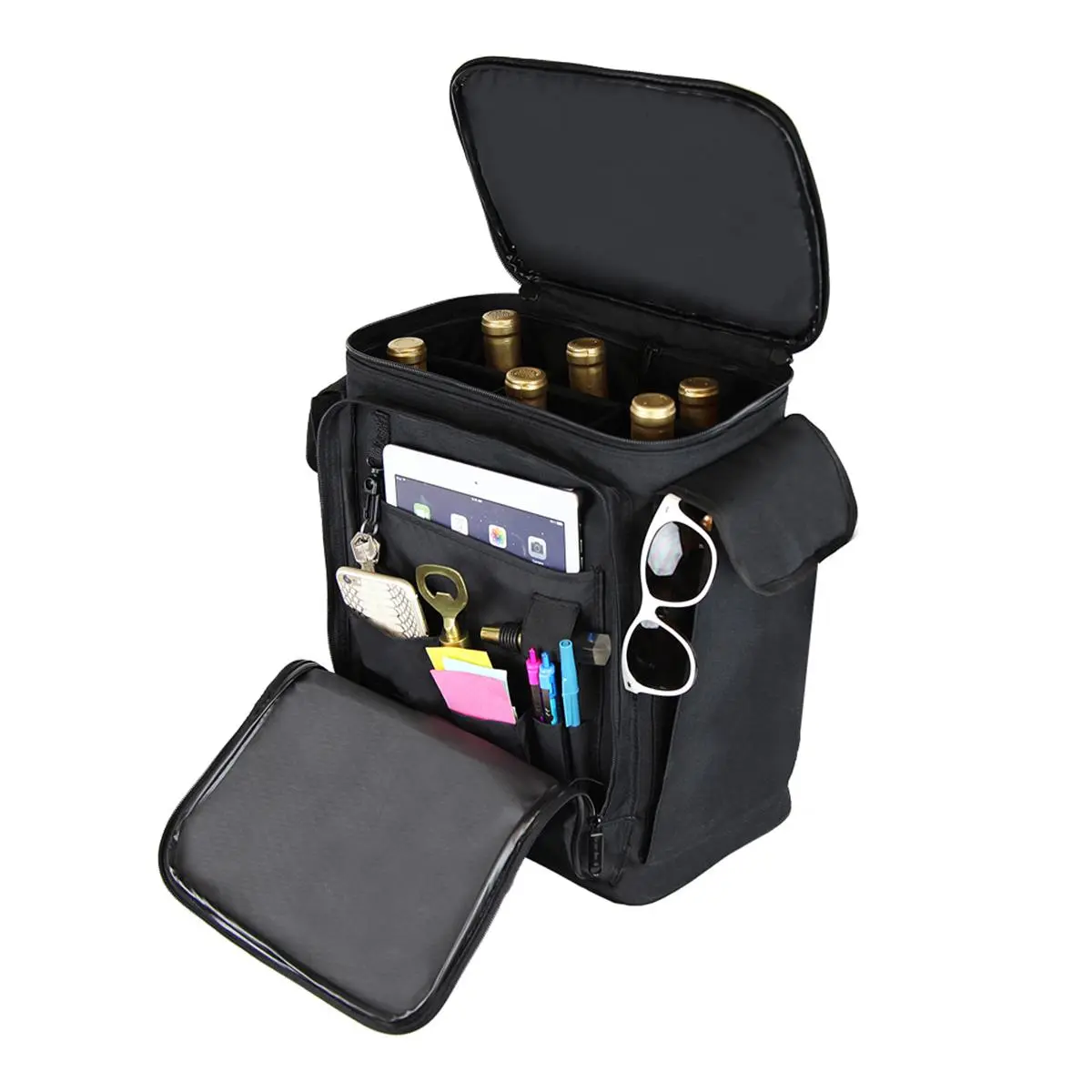 212 MAIN G7750 Polyester 6-Bottle Wine Cooler Backpack - Ice Storage, Padded Dividers, Adjustable Cushioned Strap, Organizer Pockets, Pull-Up Handle Compatibility, Picnic Wine & Kitchenware/Bar Utensil Transport Accessory, 6 Wine Bottles