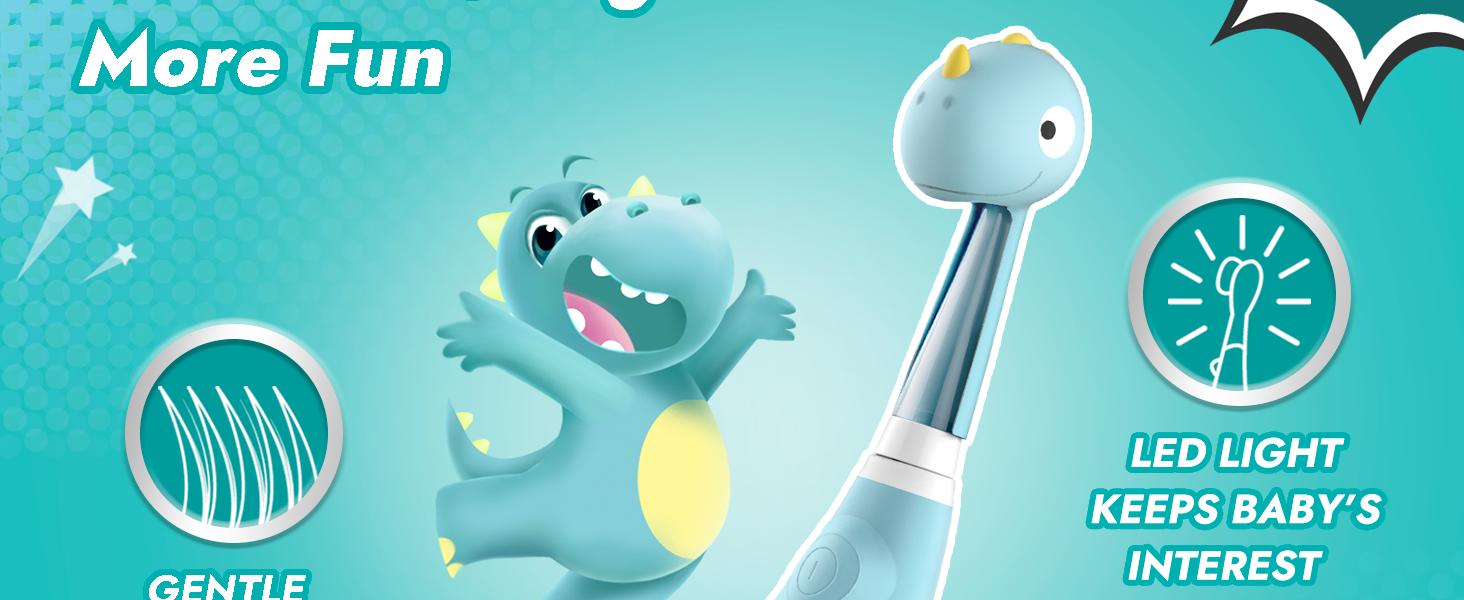 Papablic (Debby) Toddler Sonic Toothbrush 1-3Y with Smart LED Timer & Dino Cover, 2 Brush Heads, Lightweight Oral Hygiene for Kids, Dental Cleaner Tools, Fast Selling