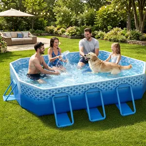 101 inch (approx. 256.5 cm) foldable swimming pool, suitable for adults and children. Non-inflatable pool with metal frame, thickened PVC and PP board support. Large stable foldable swimming pool, ideal for family, dogs,