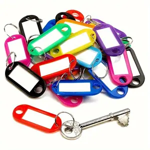 50pcs Plastic Keychain Key Tags Id Label Name Tags With Split Ring For Baggage Key Chains Key Rings