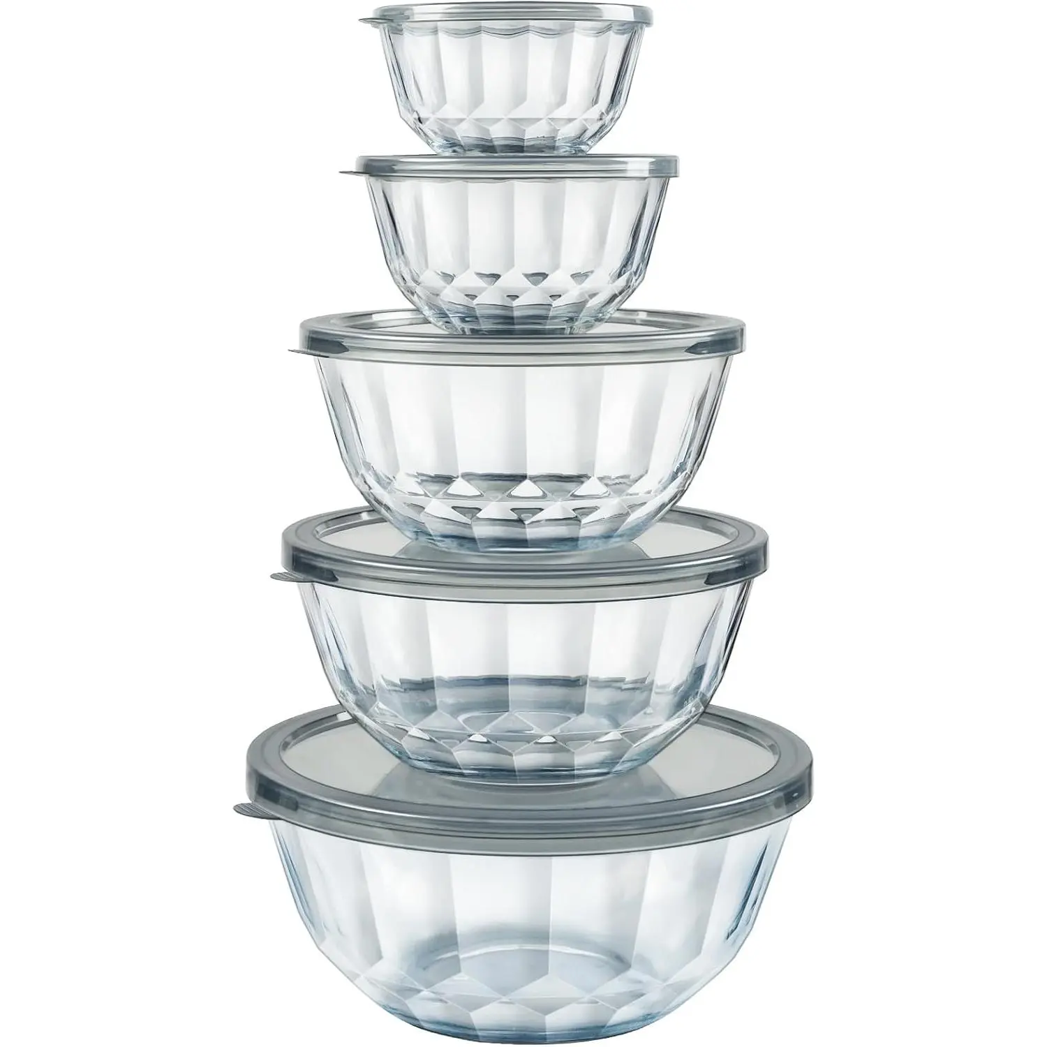 Mixing Bowls with Airtight Lids Sets, 5 Packs Thick Glass Nesting Bowls for Kitchen Baking, Meal Prepping, , Dishwasher Safe, 0.5/0.8/1.6/2.7/4.4 Qt