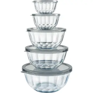 Mixing Bowls with Airtight Lids Sets, 5 Packs Thick Glass Nesting Bowls for Kitchen Baking, Meal Prepping, , Dishwasher Safe, 0.5/0.8/1.6/2.7/4.4 Qt