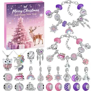 2025 Christmas Countdown Calendar Themed Gift Box Christmas 24 Days Advent Necklace Gift Box, DIY Holiday Gift Crystal Bracelet Set, Bracelet Jewelry Blind Box, Christmas Decoration