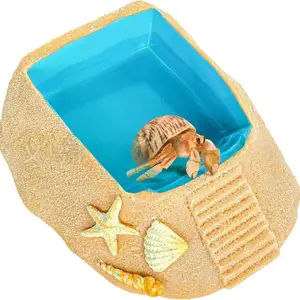 Resin Hermit Crab Water Bowl with Climbing Ramp - Multi - Purpose Reptile Water Dish & Food Bowl, Habitat Decoration for Turtle, Snake, Lizard, Frog, Gecko