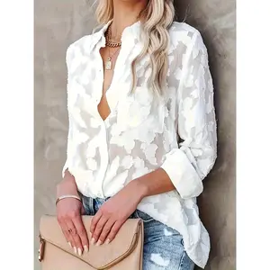 Elegant Lilac Floral Print Blouse with Keyhole Neckline and Ruffled Sleeves - Chic Women'S Shirt for Spring/Summer/Fall, Casual to Formal Wear, Ladies Blouses