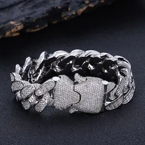 [ICE HUE]18K Gold Vacuum Plated Copper with 5A+ Sri Lanka Zircon Bracelet 18mm Three-Row T-Bar CZ Cuban Link for Men – Luxury Jewelry, Daily Wear, Casual Style, Gift Idea