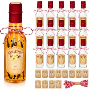 Vanilla Extract Bottles 5 oz Red Jar Glass Bottle | 16 Pcs, for Homemade Vanilla, with Cap, Shrink Band, Sticker, Syrup Gift, Food Storage Canister, for Bean Sauce Spice