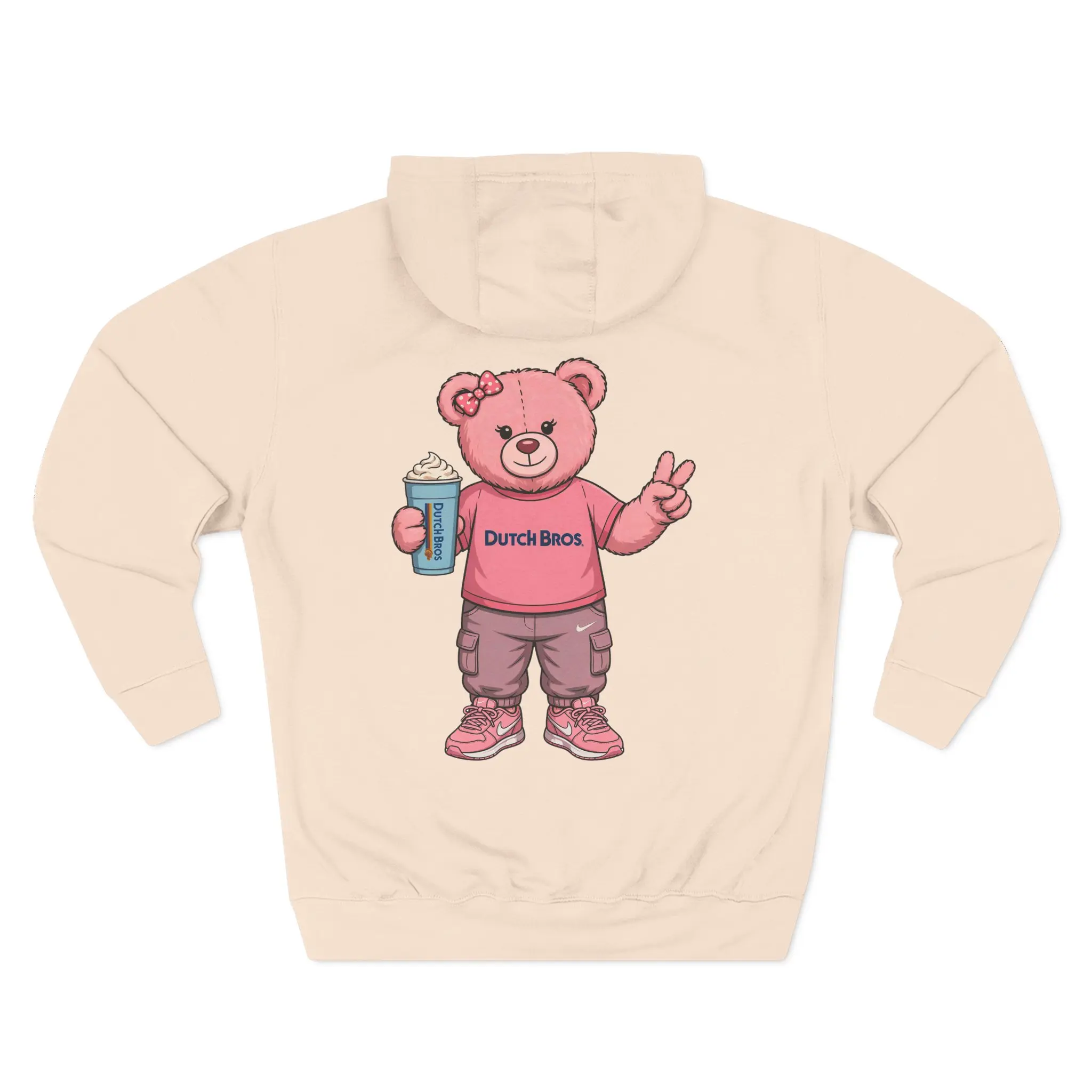 Pink Bear Graphic Barista Hoodie Barista — 'Dutch Bros' Coffee Logo Back Print