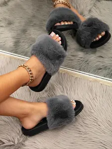 Women's Plush Soft Sporty Slip-On Slide Slippers, Elegant Style, Lightweight Eva Sole, Fabric Upper, All Season Comfortable Footwear