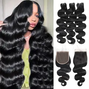 2x6/4x4 Lace Closure With Bundles 15A Grade Body Wave Bundles With Closure Virgin Human Hair extensions For Women
