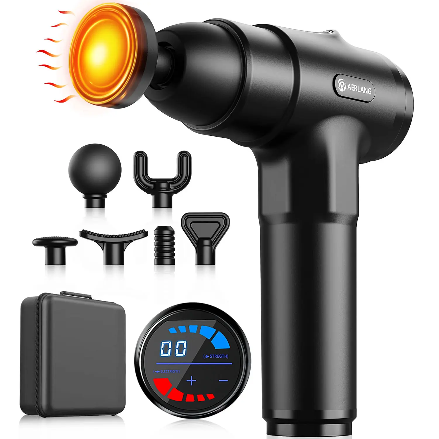 AERLANG Massage Gun with Heat 8 Massage Heads for Back & Neck Pain Relief Adjustable Speed Levels Silent Muscle Percussion Massager for Home Car Office Gift - Therapy