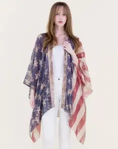 Vintage American Flag Kimono Cover-Up – Women’s Lightweight Patriotic Boho Wrap