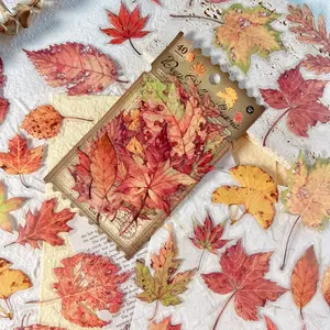 Vintage Mushroom Leaf Stickers Pack of 40, Handmade DIY Scrapbook Decorations, Retro Style Paper Crafts for Albums and Journals, Scrapbooking