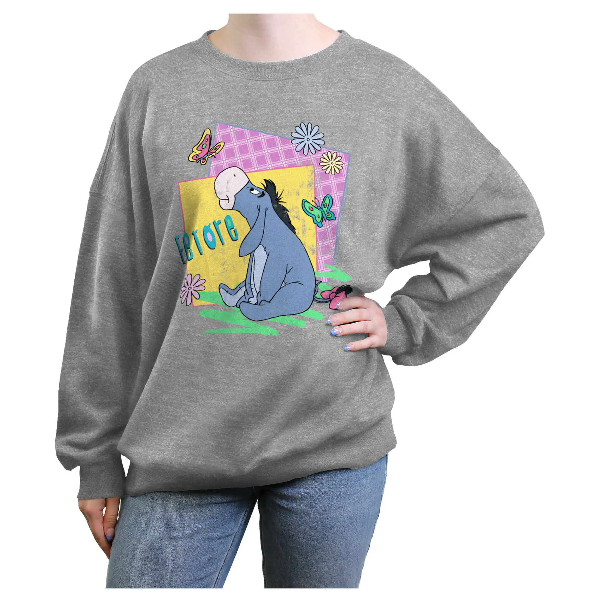 Junior's Women Winnie the Pooh Spring Eeyore Distressed Sweatshirt