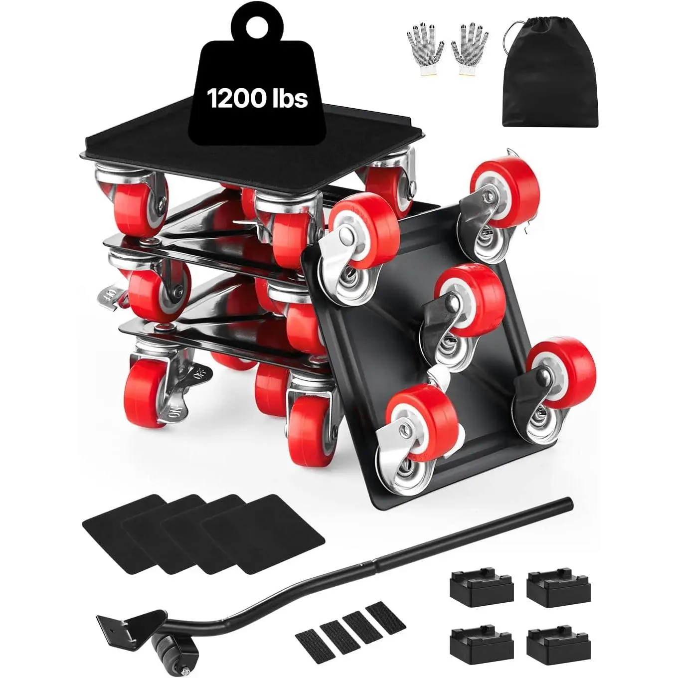 VEVOR 1200 lbs Furniture Dolly, Heavy Duty Furniture Movers with 5X 360 °   Wheels, 5.3 Inch Carbon Steel Panel, Includes Lifter Jacks, Furniture Lift Slider Tool Set for Appliances, Sofa, Piano, Fridge